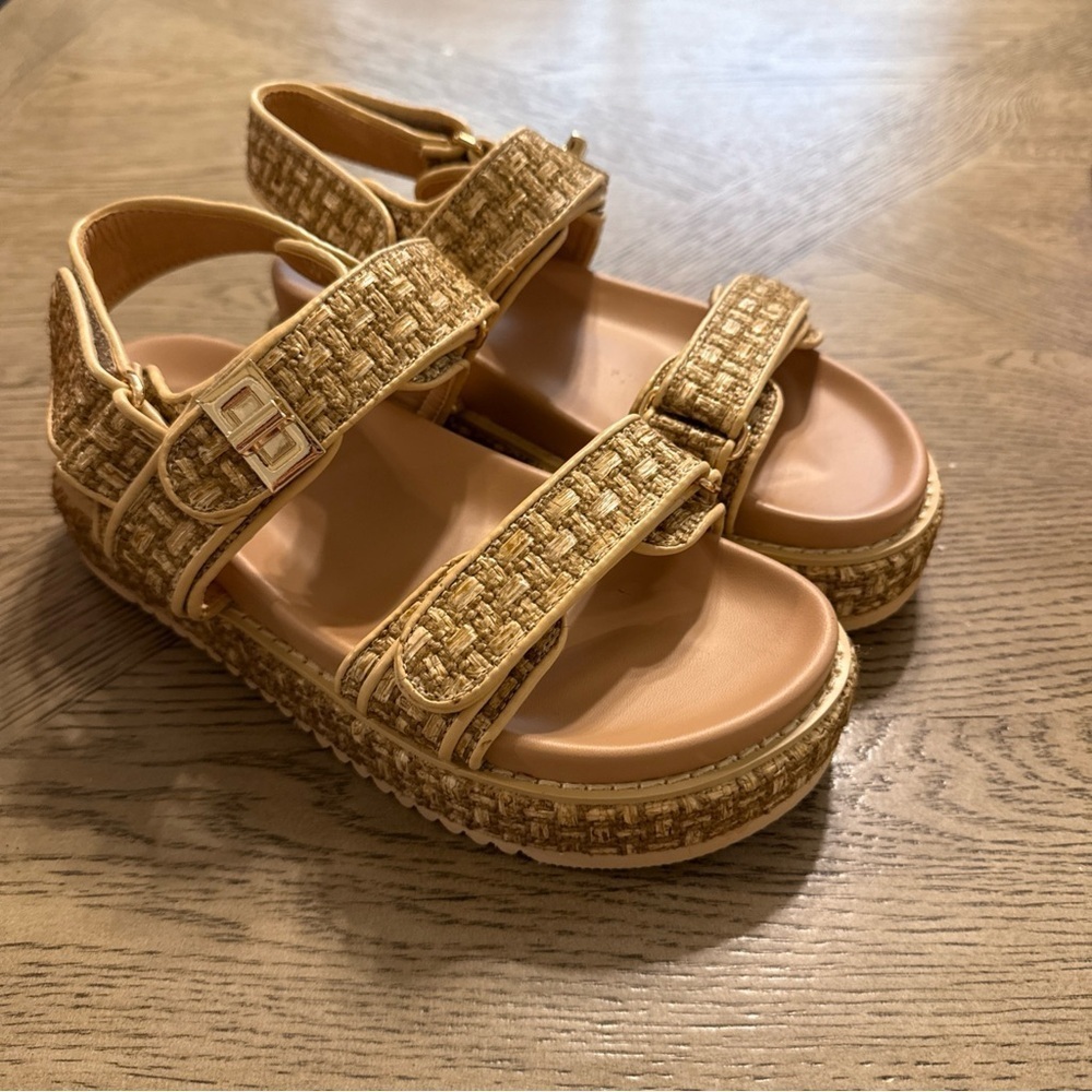Moonest Raffia Sandals Platform Open Toe Espadrille Beige Sandals Women's